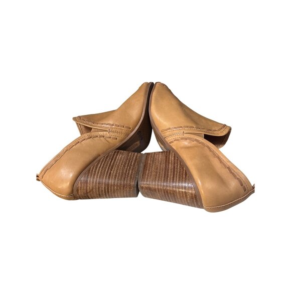 Lucca Lane Tan Leather Peep-Toe Block Heel Sandals With Stitch Detail & Back Pul - Picture 8 of 8